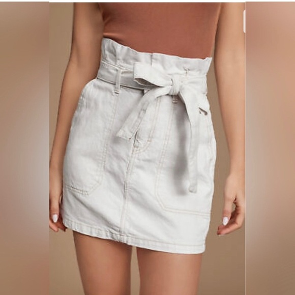 Free People High Waist Paperbag Mini linen blend Skirt size 6 - Picture 7 of 15